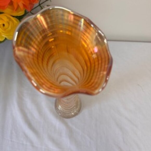 Vintage Marigold Swung Vase with Ripple Detail Iridescent Carnival Glass - Picture 6 of 6